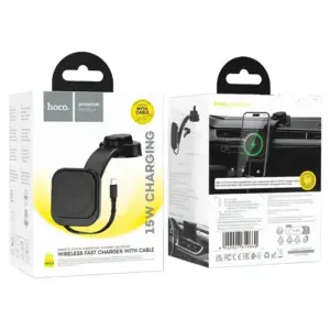 Hoco HW24 Retractable Dash Magsafe Wireless Fast Charging Car Holder With Built in Typec-C Cable