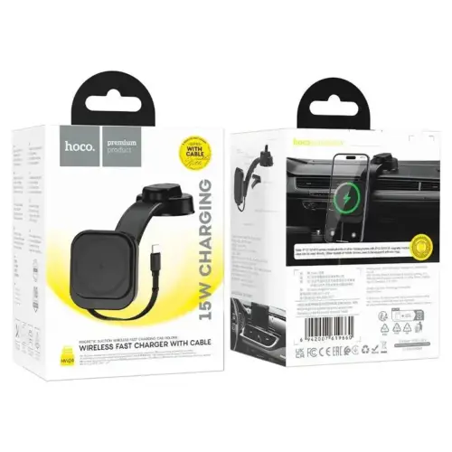 Hoco HW24 Retractable Dash Magsafe Wireless Fast Charging Car Holder With Built in Typec-C Cable